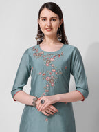 Blue Embroidered Kurta Pant & Printed Dupatta Set, Multicolor - Hiral Fashion - Distacart
