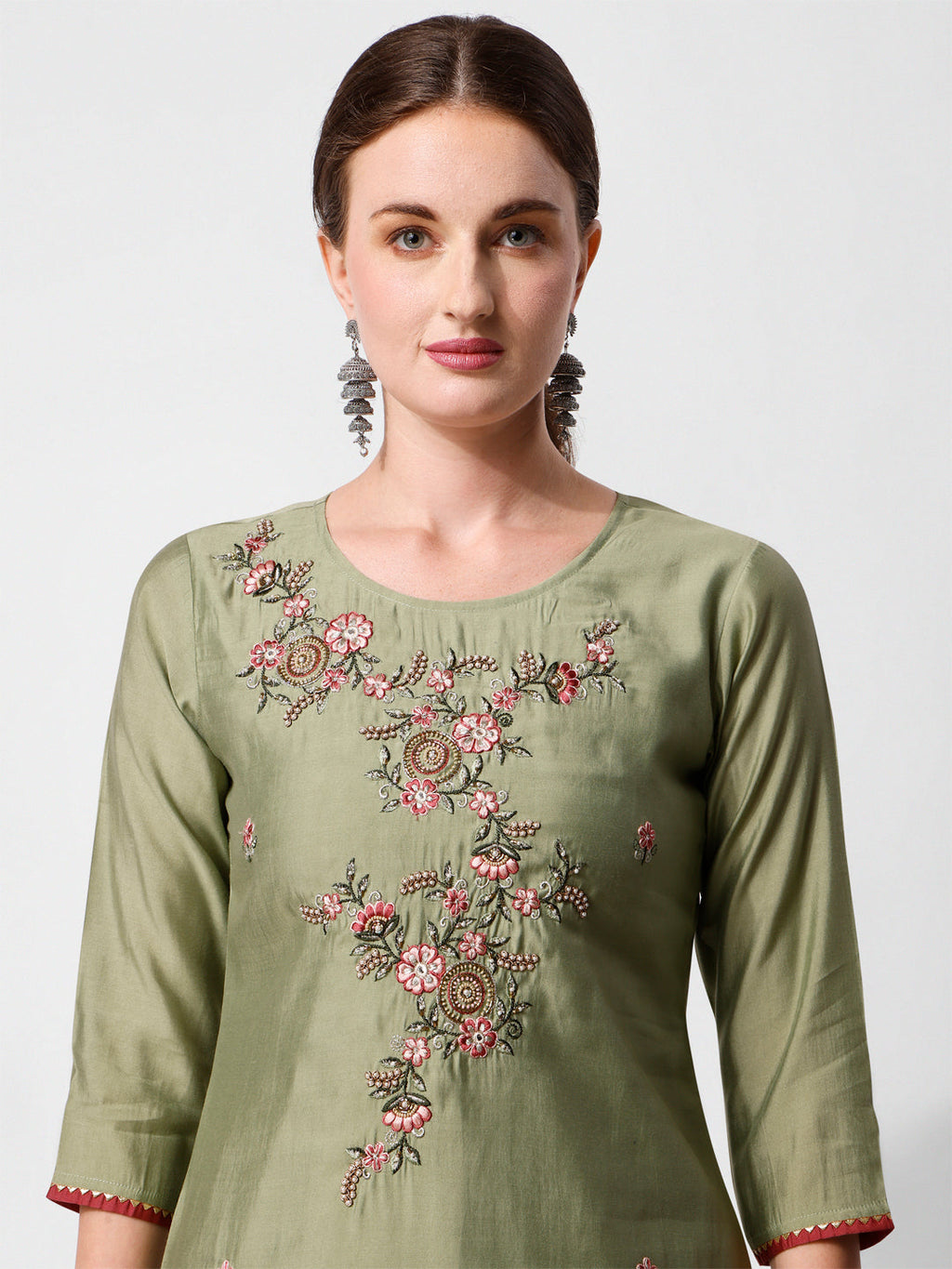 Green Embroidered Kurta Pant & Printed Dupatta Set, Multicolor - Hiral Fashion - Distacart