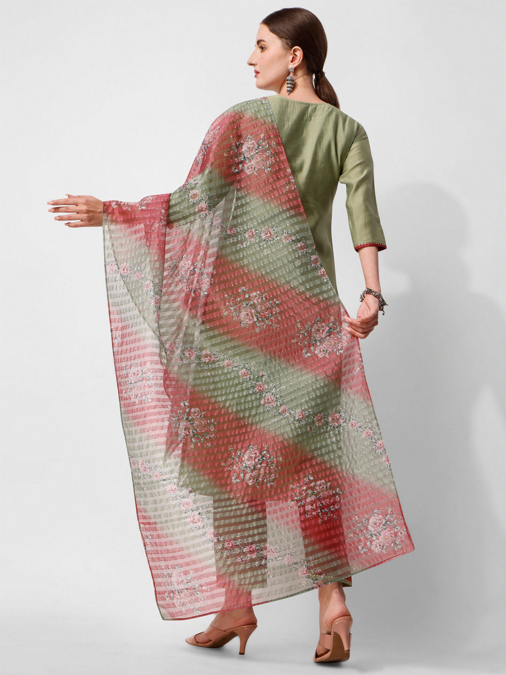 Green Embroidered Kurta Pant & Printed Dupatta Set, Multicolor - Hiral Fashion - Distacart
