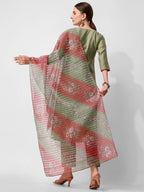 Green Embroidered Kurta Pant & Printed Dupatta Set, Multicolor - Hiral Fashion - Distacart