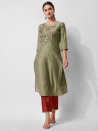 Green Embroidered Kurta Pant & Printed Dupatta Set, Multicolor - Hiral Fashion - Distacart