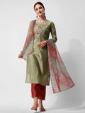 Green Embroidered Kurta Pant & Printed Dupatta Set, Multicolor - Hiral Fashion - Distacart