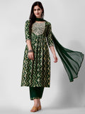 Nayra Cut Printed And Embroidered Kurta With Pant & Dupatta Set, Multicolor - Hiral Fashion - Distacart