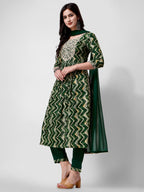 Nayra Cut Printed And Embroidered Kurta With Pant & Dupatta Set, Multicolor - Hiral Fashion - Distacart