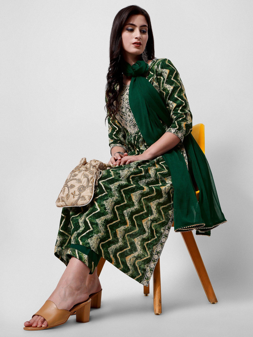 Nayra Cut Printed And Embroidered Kurta With Pant & Dupatta Set, Multicolor - Hiral Fashion - Distacart