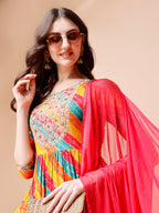 Nyra Cut Embroidered Multi Coloured Kurta With Pant & Dupatta, Multicolor - Hiral Fashion - Distacart