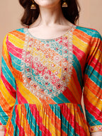 Nyra Cut Embroidered Multi Coloured Kurta With Pant & Dupatta, Multicolor - Hiral Fashion - Distacart