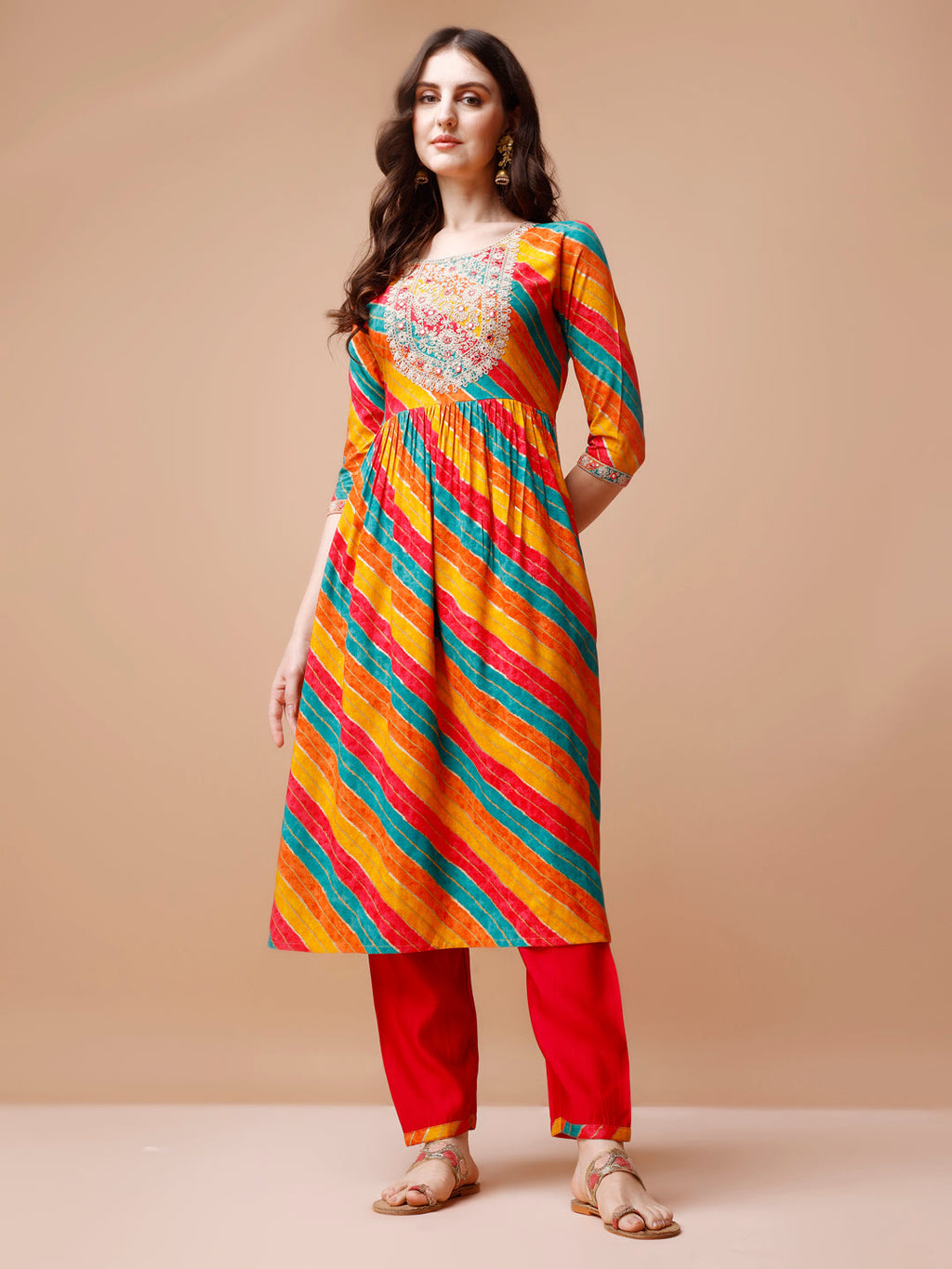 Nyra Cut Embroidered Multi Coloured Kurta With Pant & Dupatta, Multicolor - Hiral Fashion - Distacart