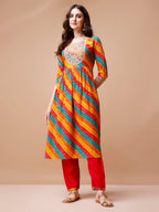 Nyra Cut Embroidered Multi Coloured Kurta With Pant & Dupatta, Multicolor - Hiral Fashion - Distacart