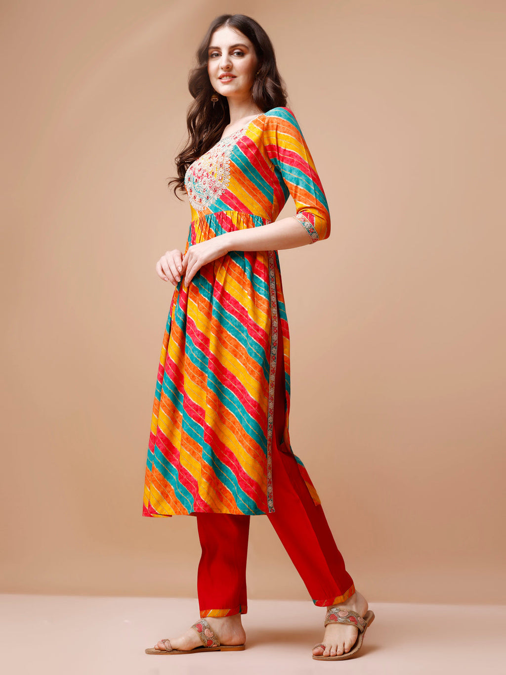Nyra Cut Embroidered Multi Coloured Kurta With Pant & Dupatta, Multicolor - Hiral Fashion - Distacart