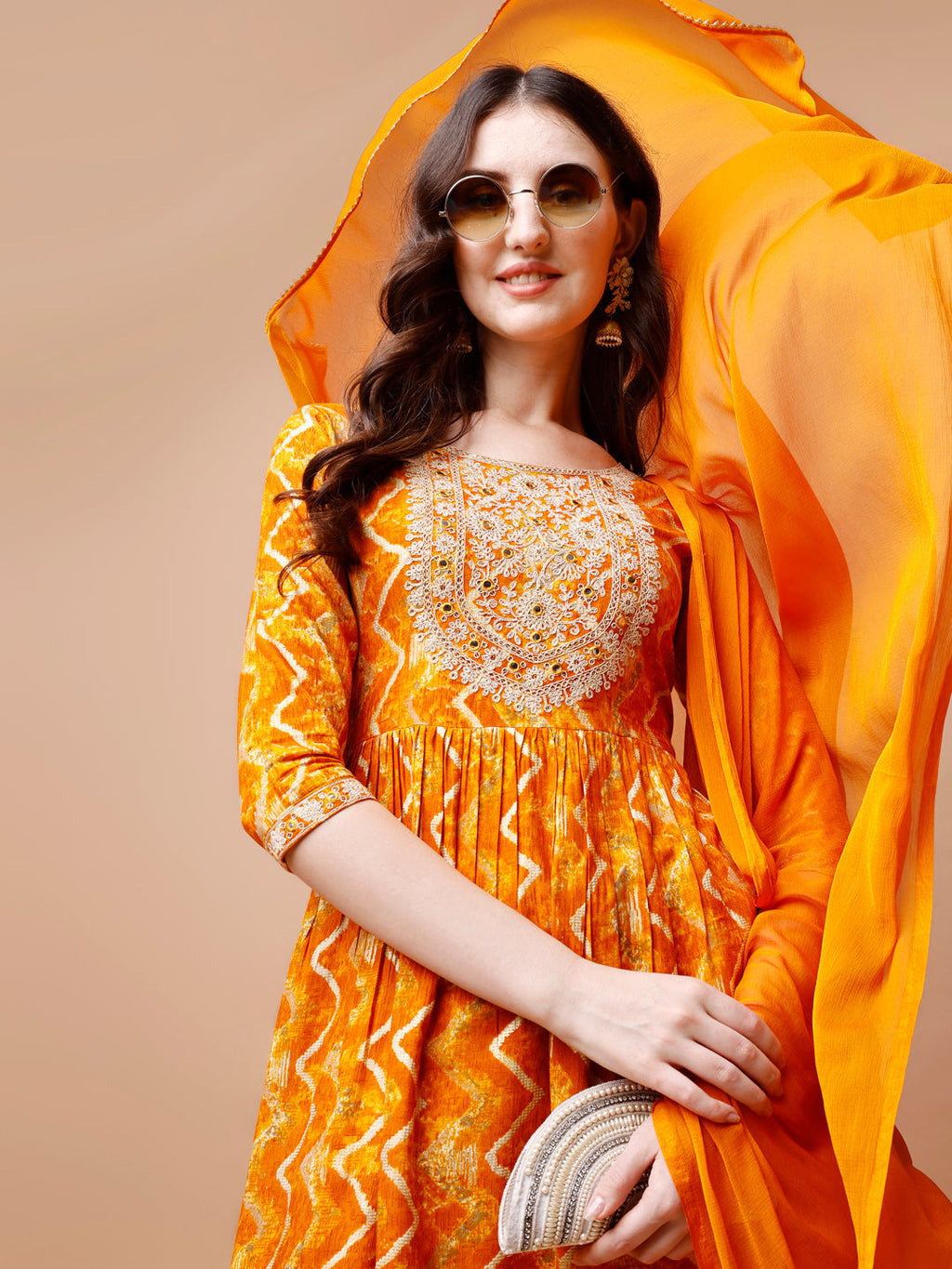 Nyra Cut Embroidered & Chevron Printed Kurta With Pant & Dupatta, Multicolor - Hiral Fashion - Distacart