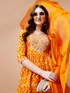 Nyra Cut Embroidered & Chevron Printed Kurta With Pant & Dupatta, Multicolor - Hiral Fashion - Distacart