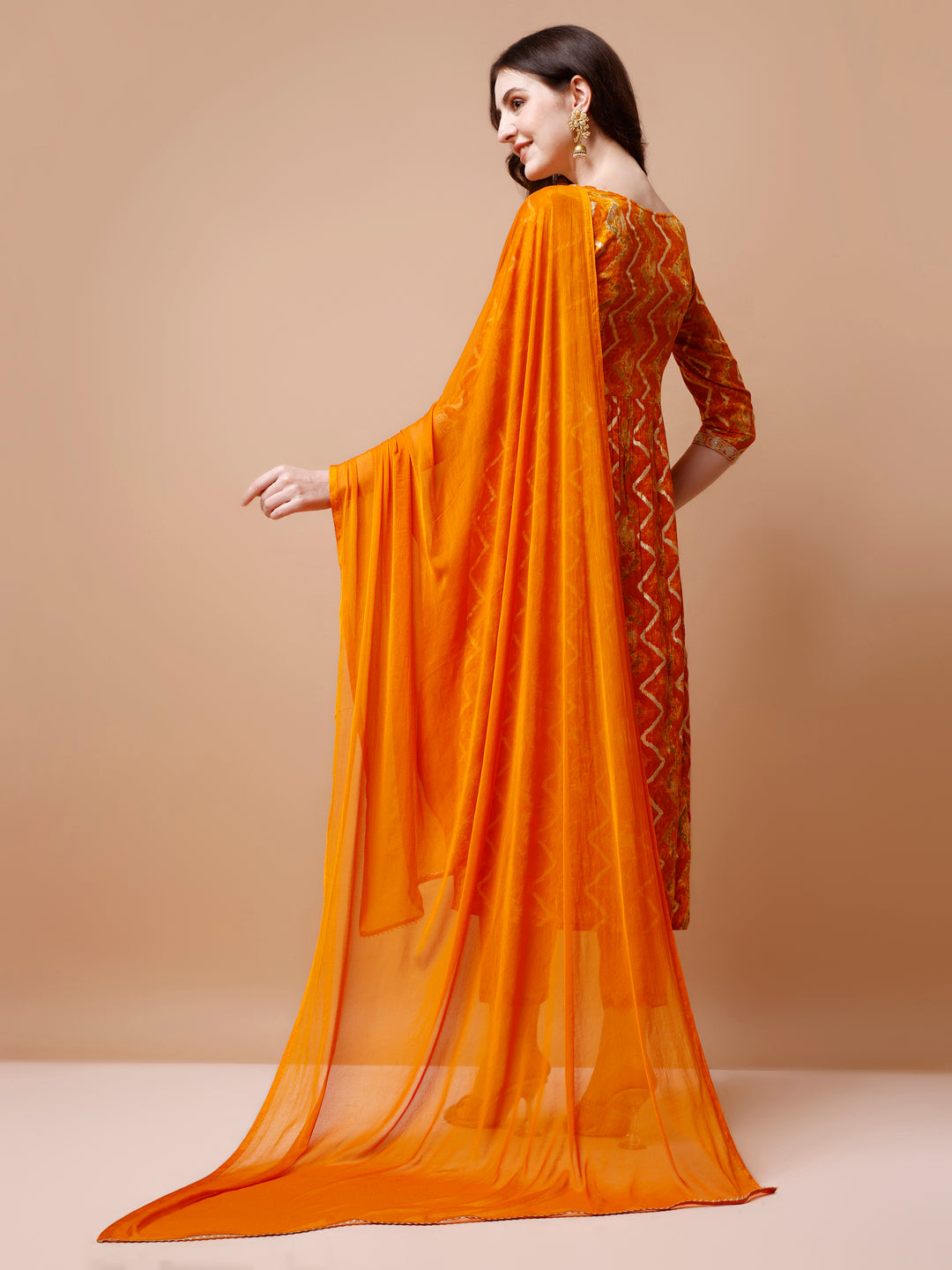 Nyra Cut Embroidered & Chevron Printed Kurta With Pant & Dupatta, Multicolor - Hiral Fashion - Distacart