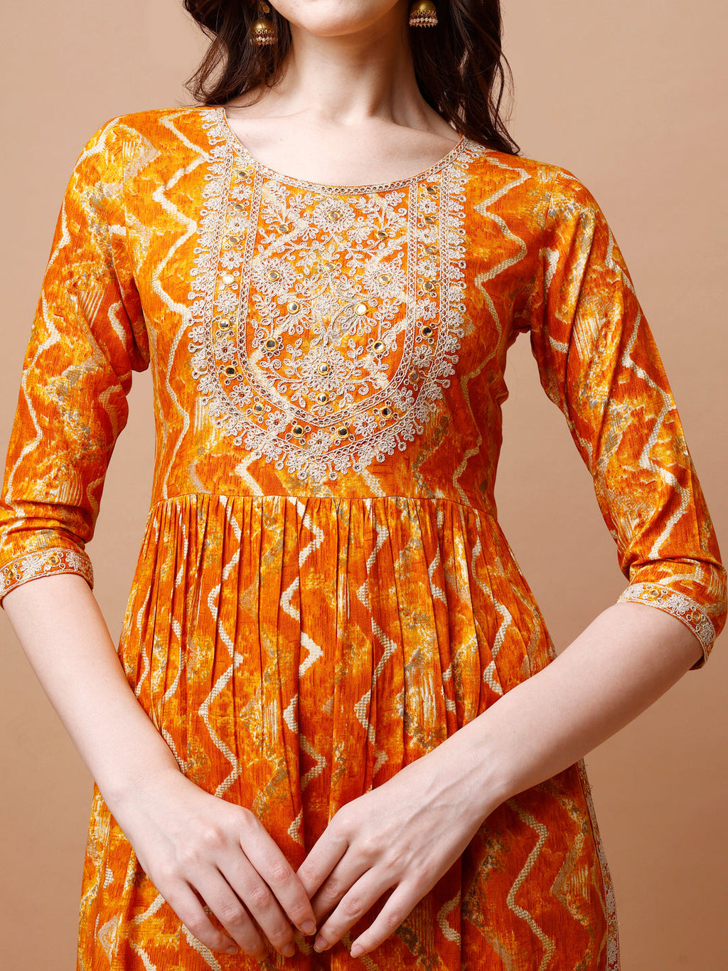 Nyra Cut Embroidered & Chevron Printed Kurta With Pant & Dupatta, Multicolor - Hiral Fashion - Distacart