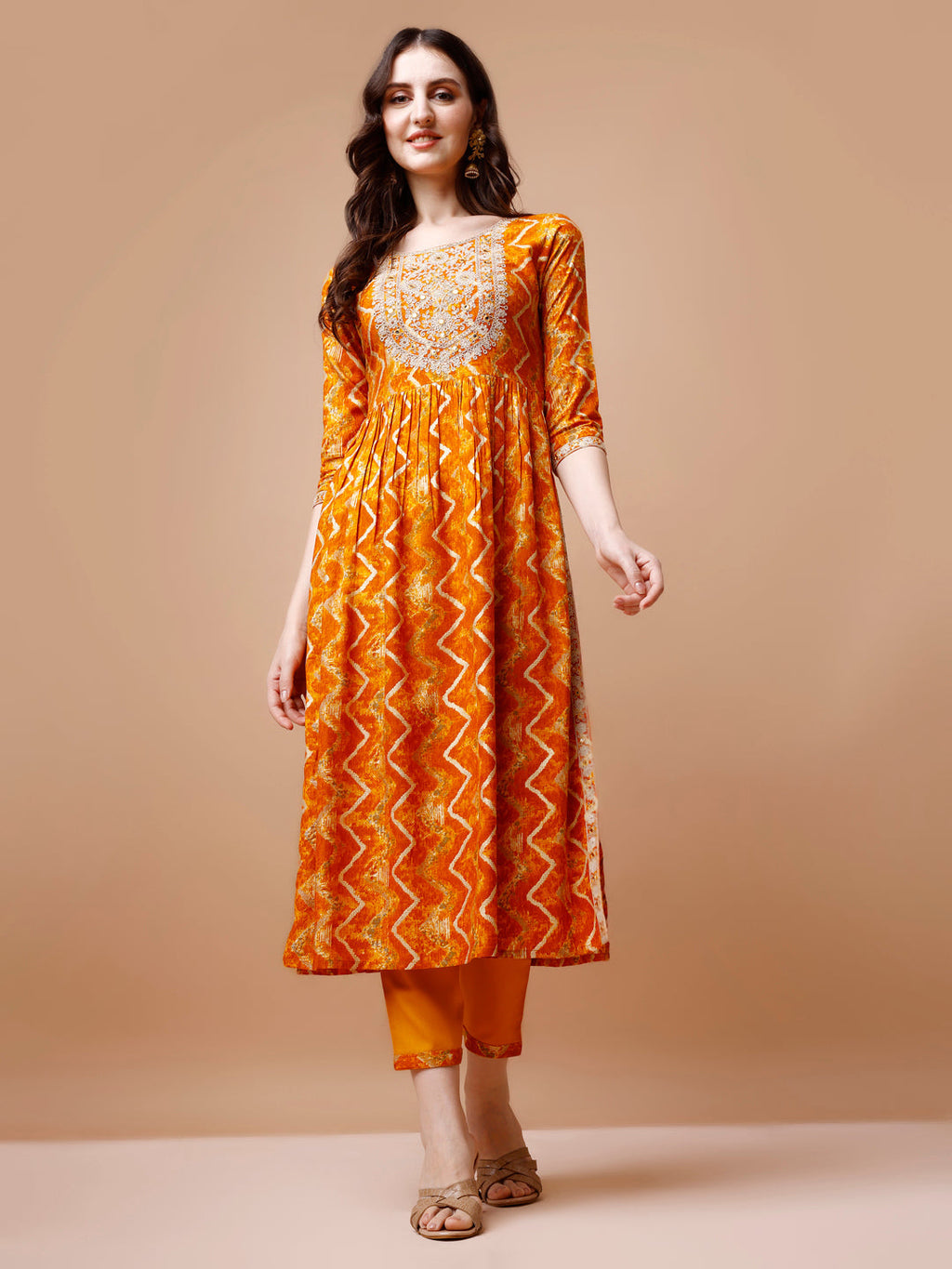 Nyra Cut Embroidered & Chevron Printed Kurta With Pant & Dupatta, Multicolor - Hiral Fashion - Distacart