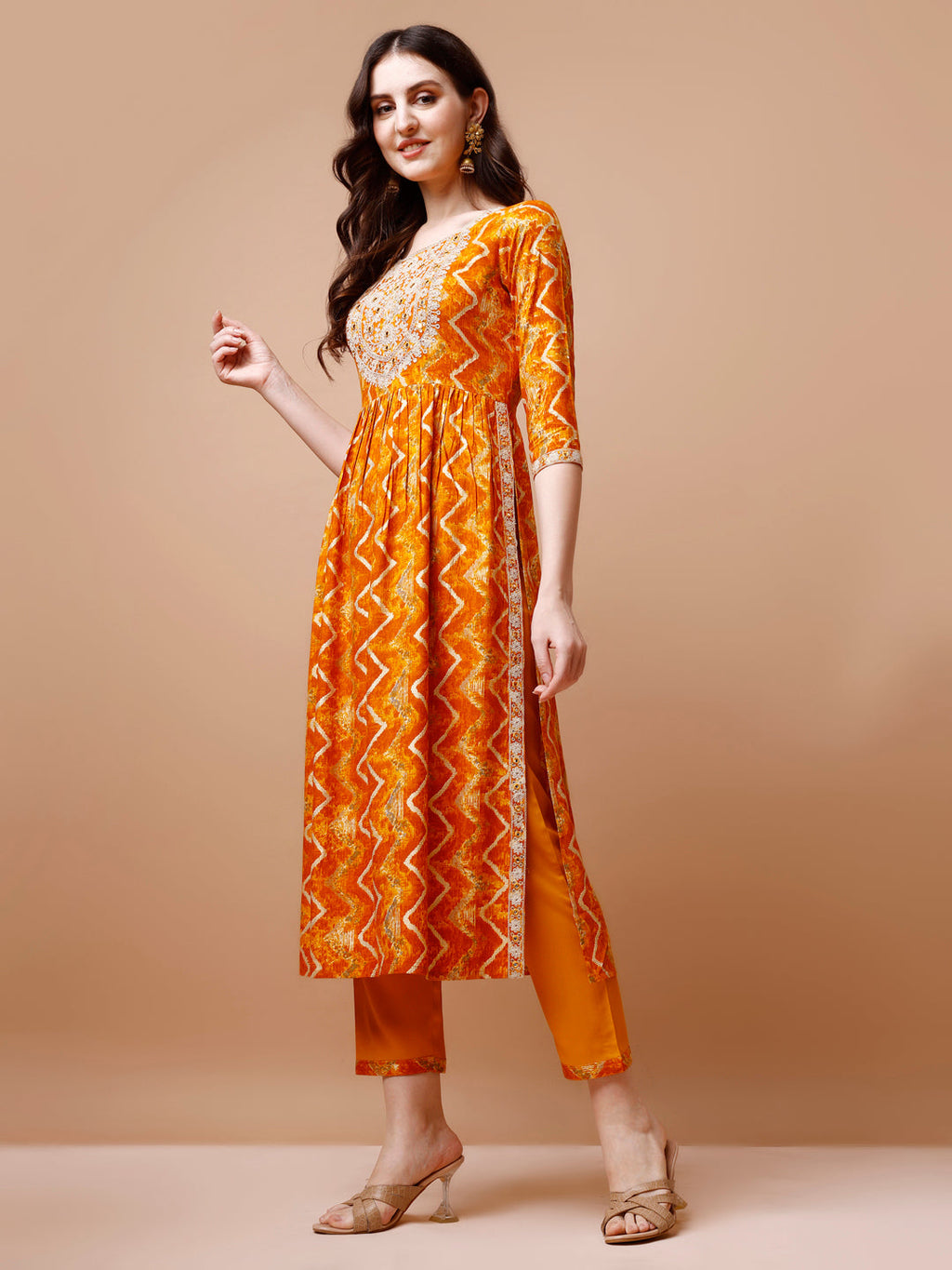 Nyra Cut Embroidered & Chevron Printed Kurta With Pant & Dupatta, Multicolor - Hiral Fashion - Distacart