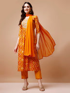 Nyra Cut Embroidered & Chevron Printed Kurta With Pant & Dupatta, Multicolor - Hiral Fashion - Distacart