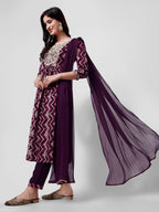 Nayra Cut Printed And Embroidered Kurta With Pant & Dupatta Set, Multicolor - Hiral Fashion - Distacart