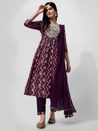 Nayra Cut Printed And Embroidered Kurta With Pant & Dupatta Set, Multicolor - Hiral Fashion - Distacart