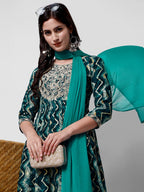 Nayra Cut Printed And Embroidered Kurta With Pant & Dupatta Set, Multicolor - Hiral Fashion - Distacart