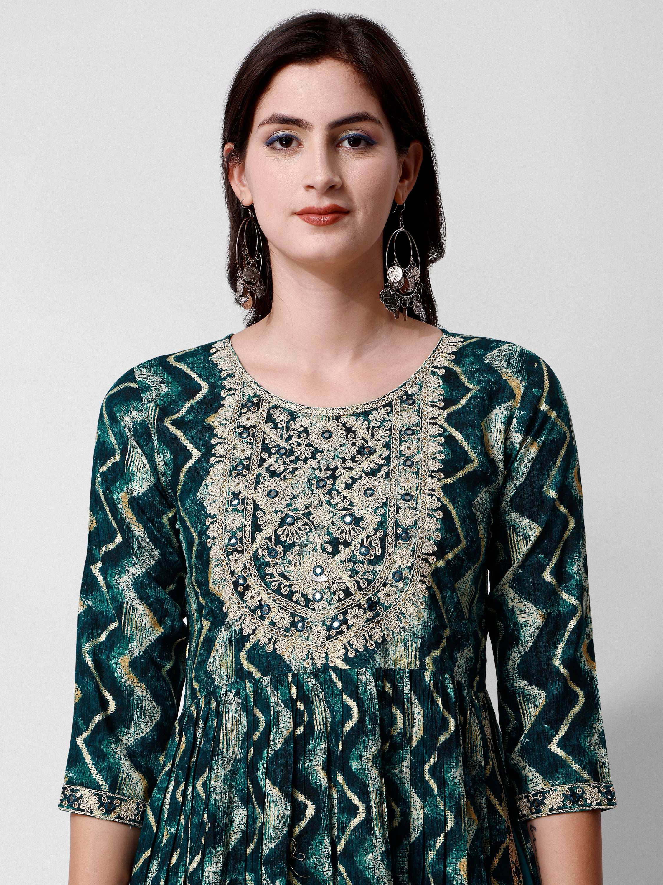 Nayra Cut Printed And Embroidered Kurta With Pant & Dupatta Set, Multicolor - Hiral Fashion - Distacart
