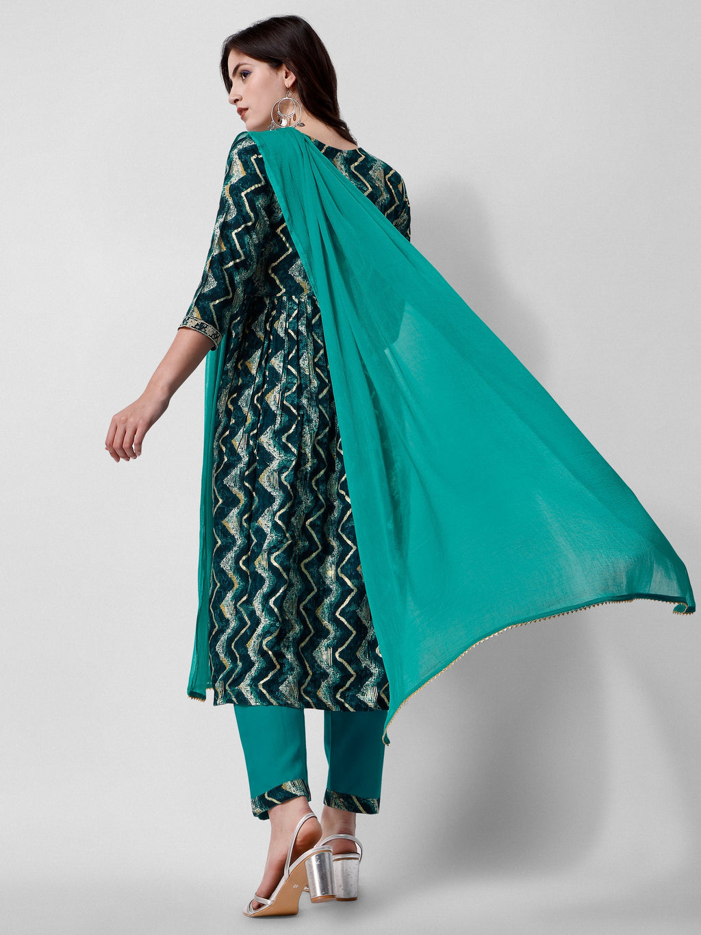 Nayra Cut Printed And Embroidered Kurta With Pant & Dupatta Set, Multicolor - Hiral Fashion - Distacart