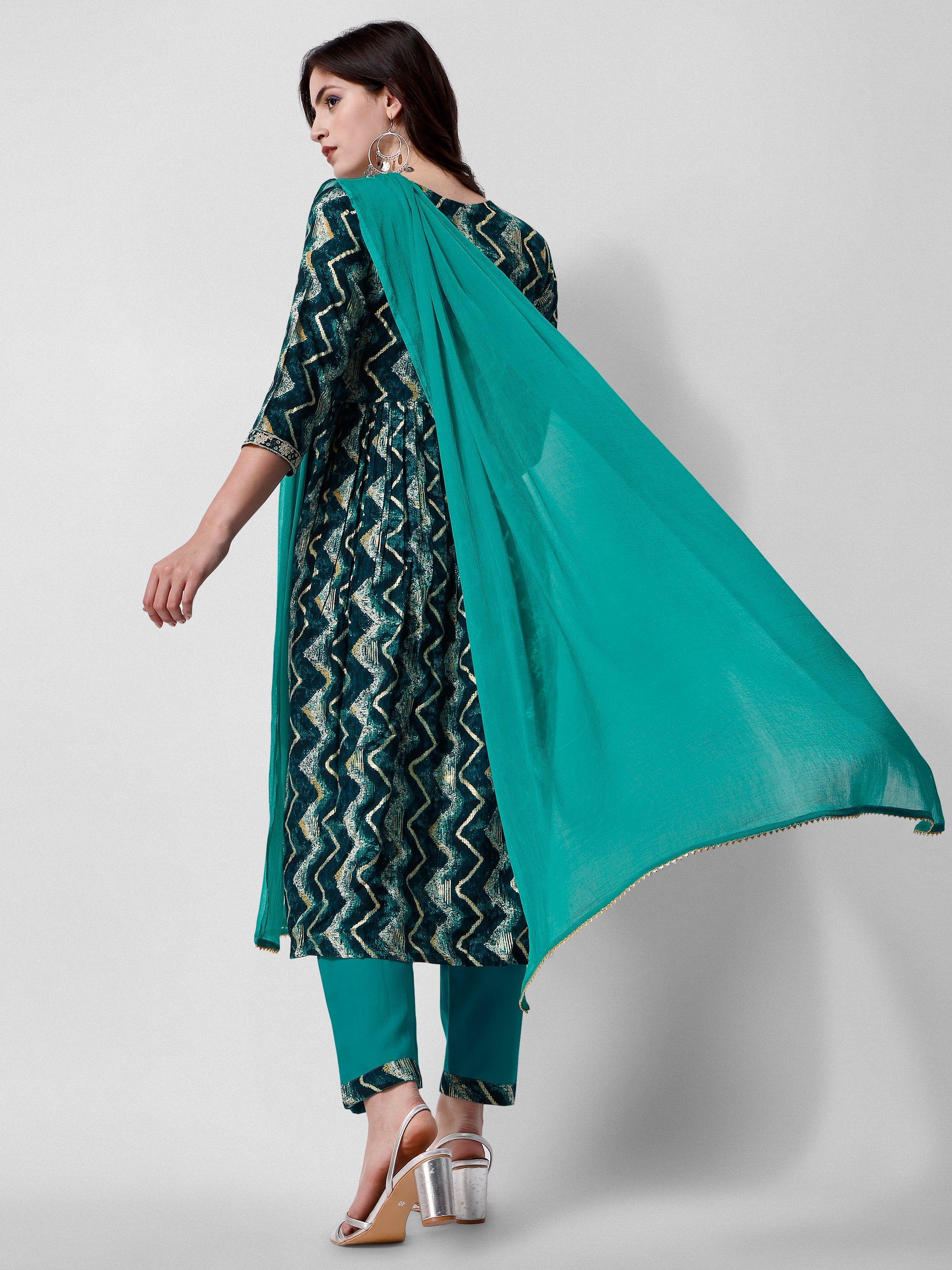 Nayra Cut Printed And Embroidered Kurta With Pant & Dupatta Set, Multicolor - Hiral Fashion - Distacart