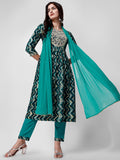 Nayra Cut Printed And Embroidered Kurta With Pant & Dupatta Set, Multicolor - Hiral Fashion - Distacart