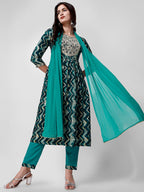 Nayra Cut Printed And Embroidered Kurta With Pant & Dupatta Set, Multicolor - Hiral Fashion - Distacart