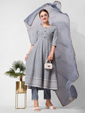 Lucknowi Embroidered Anarkali Kurta With Pant & Dupatta Set, Multicolor - Hiral Fashion - Distacart