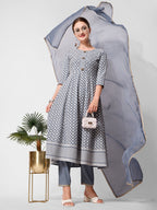 Lucknowi Embroidered Anarkali Kurta With Pant & Dupatta Set, Multicolor - Hiral Fashion - Distacart