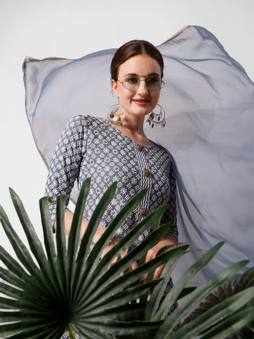 Lucknowi Embroidered Anarkali Kurta With Pant & Dupatta Set, Multicolor - Hiral Fashion - Distacart