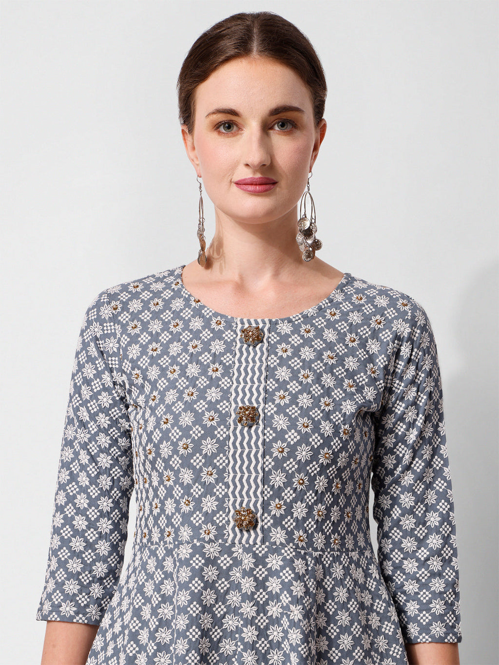 Lucknowi Embroidered Anarkali Kurta With Pant & Dupatta Set, Multicolor - Hiral Fashion - Distacart