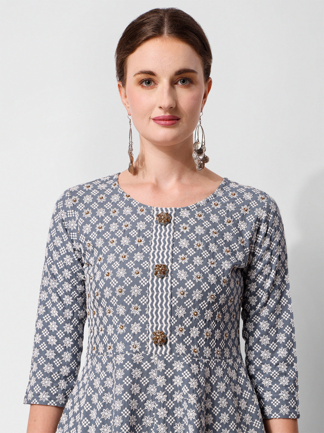 Lucknowi Embroidered Anarkali Kurta With Pant & Dupatta Set, Multicolor - Hiral Fashion - Distacart