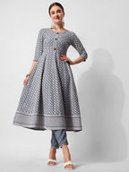 Lucknowi Embroidered Anarkali Kurta With Pant & Dupatta Set, Multicolor - Hiral Fashion - Distacart
