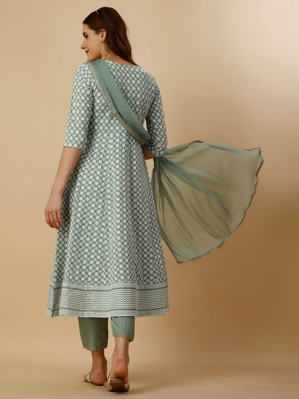 Lucknowi Embroidered Anarkali Kurta With Pant & Dupatta Set, Multicolor - Hiral Fashion - Distacart