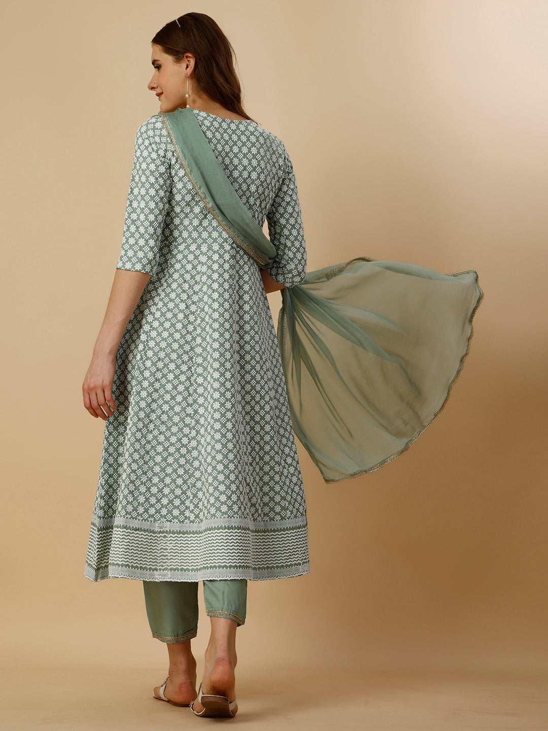 Lucknowi Embroidered Anarkali Kurta With Pant & Dupatta Set, Multicolor - Hiral Fashion - Distacart