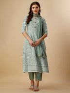 Lucknowi Embroidered Anarkali Kurta With Pant & Dupatta Set, Multicolor - Hiral Fashion - Distacart