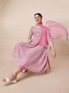 Lucknowi Embroidered Anarkali Kurta With Pant & Dupatta Set, Multicolor - Hiral Fashion - Distacart