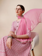 Lucknowi Embroidered Anarkali Kurta With Pant & Dupatta Set, Multicolor - Hiral Fashion - Distacart