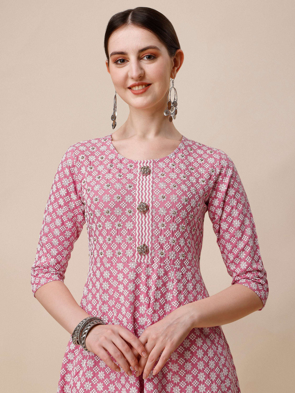 Lucknowi Embroidered Anarkali Kurta With Pant & Dupatta Set, Multicolor - Hiral Fashion - Distacart
