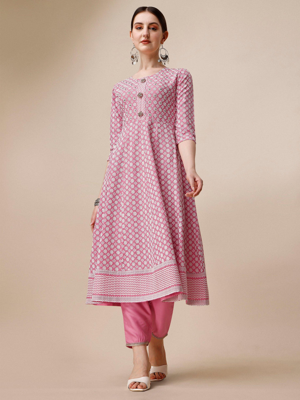 Lucknowi Embroidered Anarkali Kurta With Pant & Dupatta Set, Multicolor - Hiral Fashion - Distacart