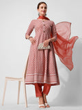 Lucknowi Embroidered Anarkali Kurta With Pant & Dupatta Set, Multicolor - Hiral Fashion - Distacart