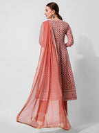 Lucknowi Embroidered Anarkali Kurta With Pant & Dupatta Set, Multicolor - Hiral Fashion - Distacart