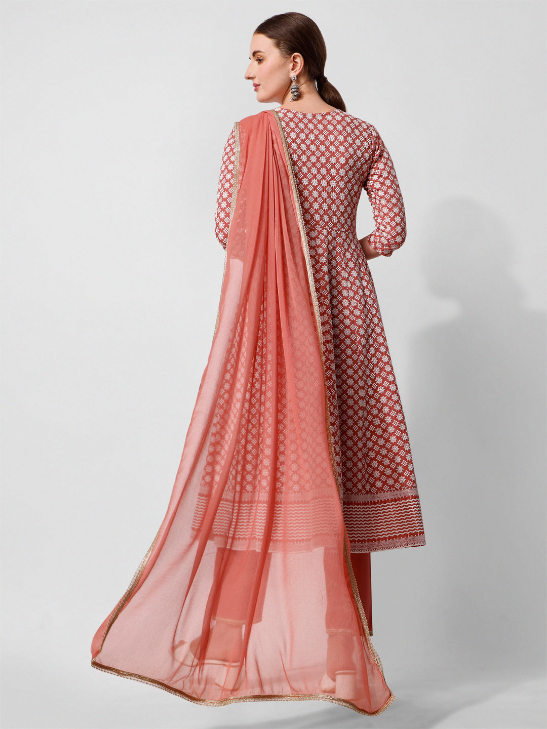 Lucknowi Embroidered Anarkali Kurta With Pant & Dupatta Set, Multicolor - Hiral Fashion - Distacart