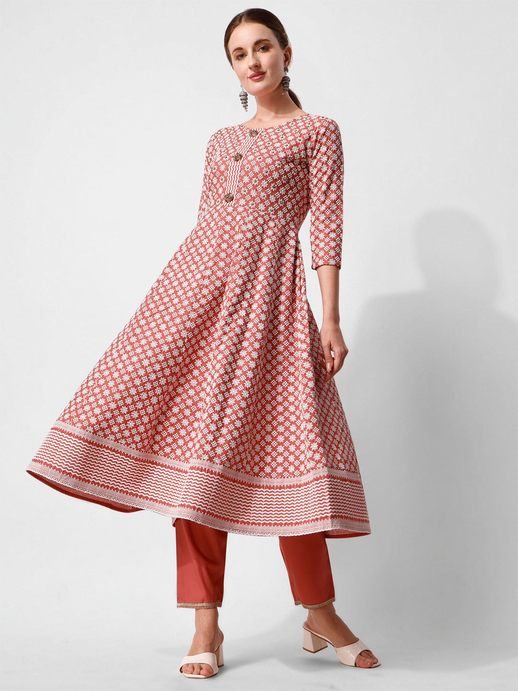 Lucknowi Embroidered Anarkali Kurta With Pant & Dupatta Set, Multicolor - Hiral Fashion - Distacart