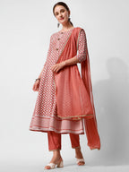 Lucknowi Embroidered Anarkali Kurta With Pant & Dupatta Set, Multicolor - Hiral Fashion - Distacart
