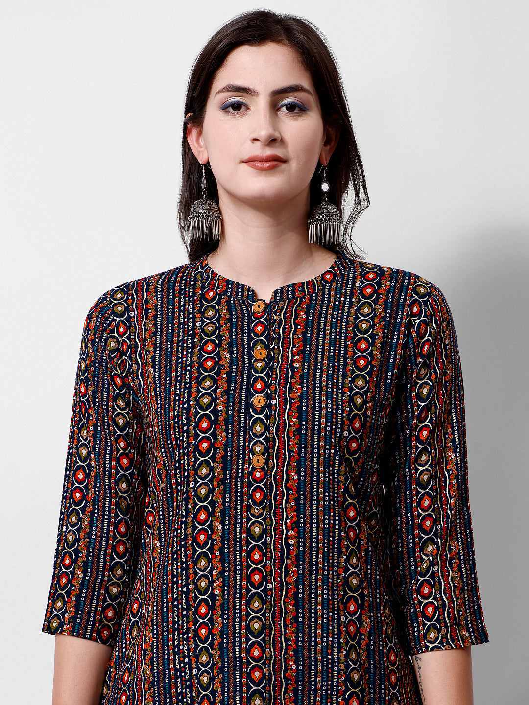 Ehtnic Motif Printed Kurta, Multicolor - Hiral Fashion - Distacart