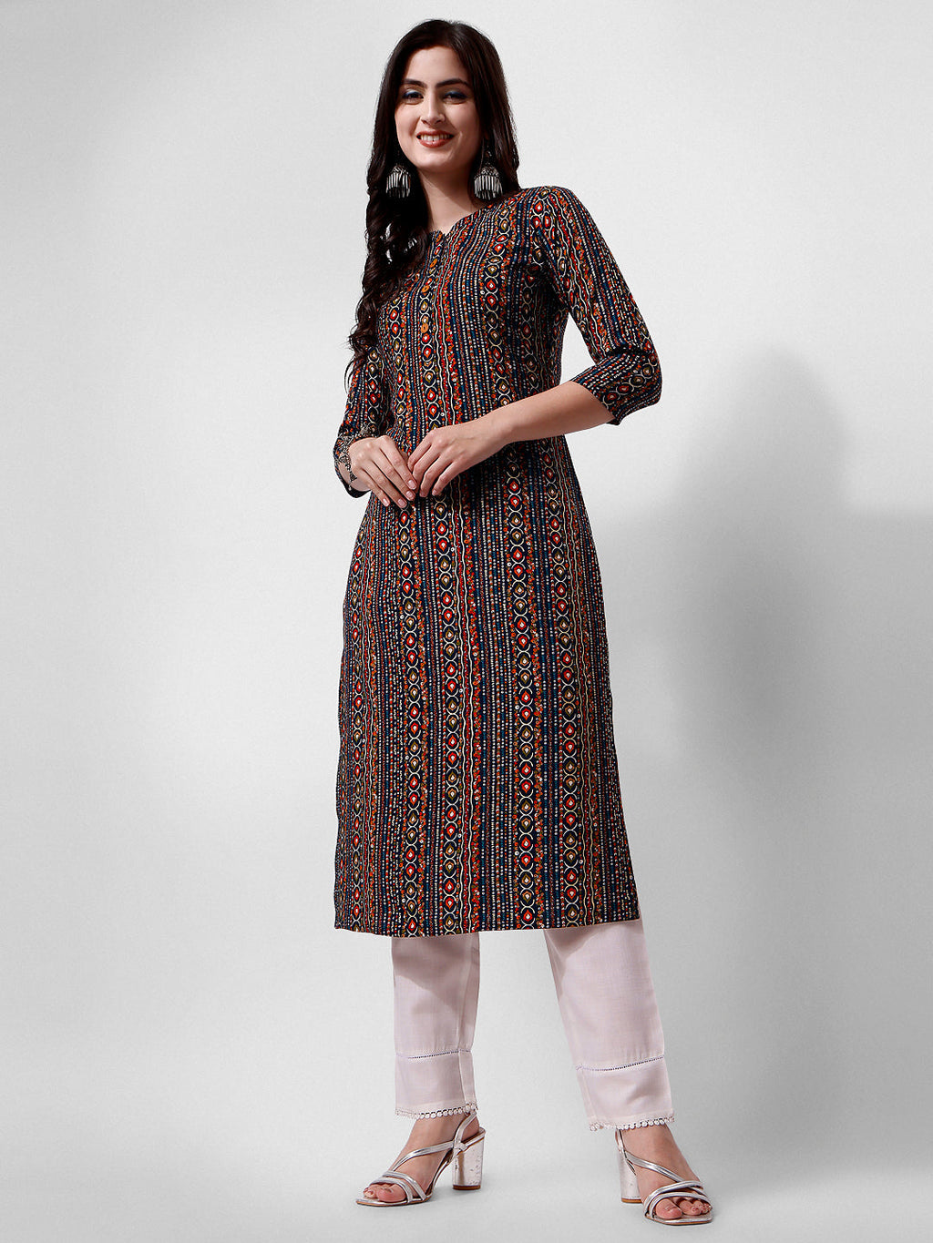 Ehtnic Motif Printed Kurta, Multicolor - Hiral Fashion - Distacart