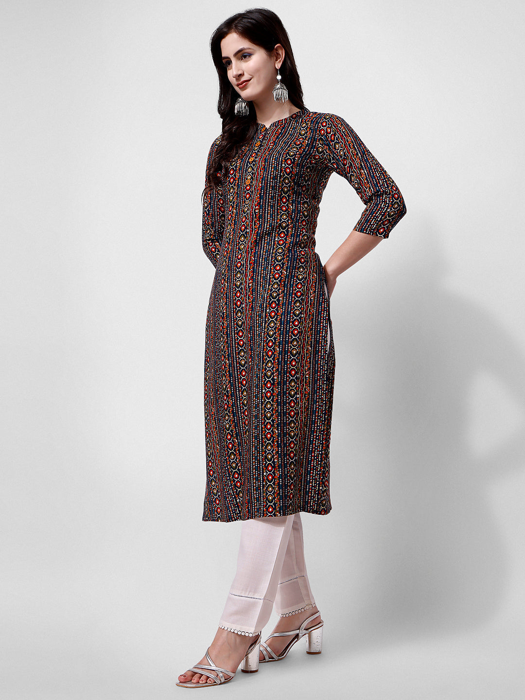 Ehtnic Motif Printed Kurta, Multicolor - Hiral Fashion - Distacart